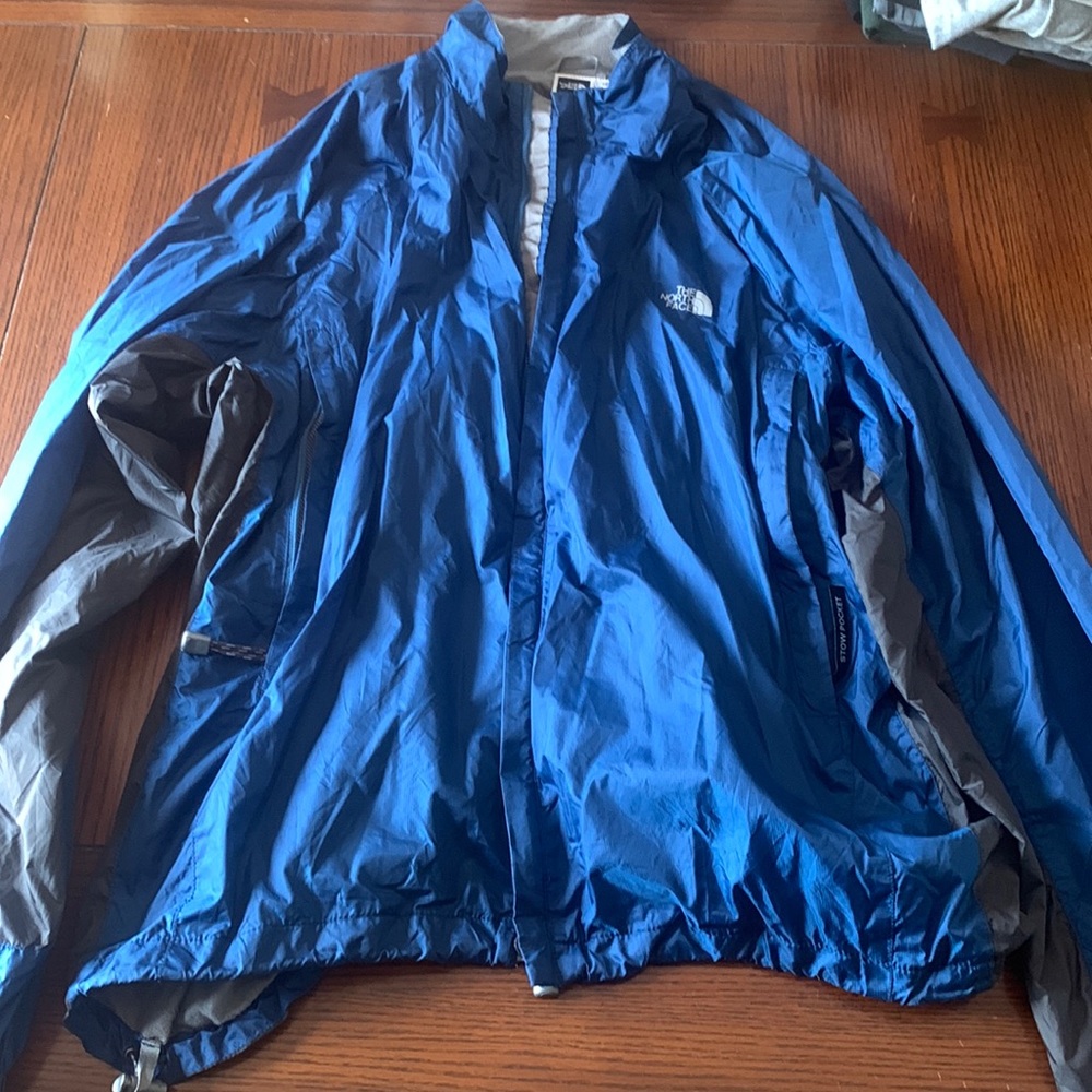 Blue north face hoodless rain jacket insulated